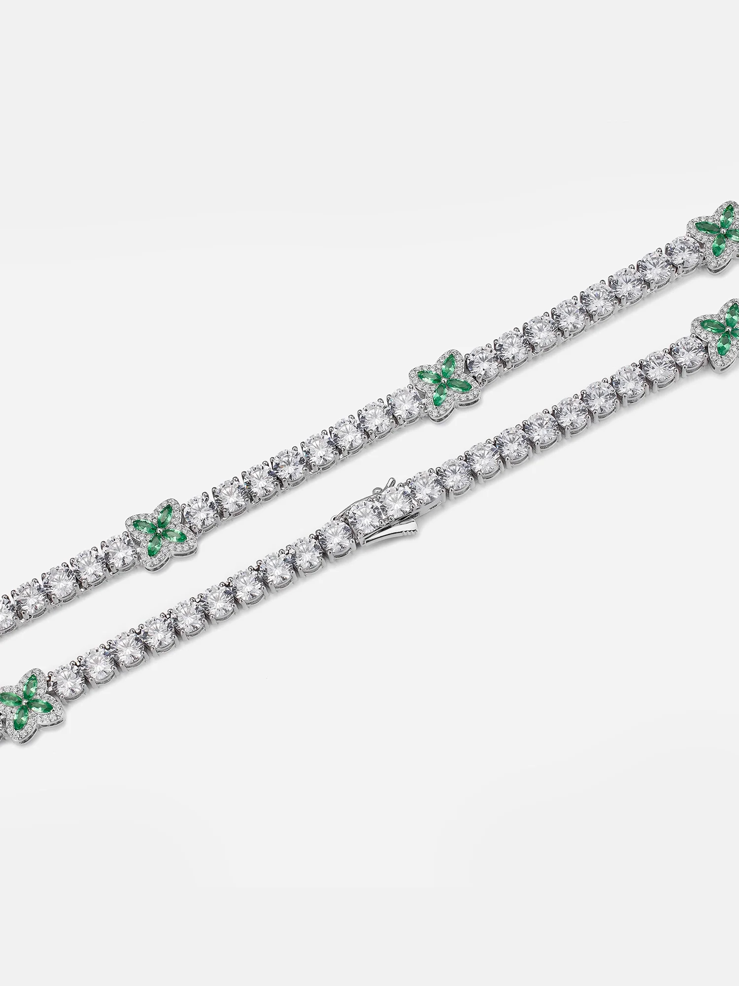 White Moissanite Green Marquise Gem Clover Tennis Chain - Image 4