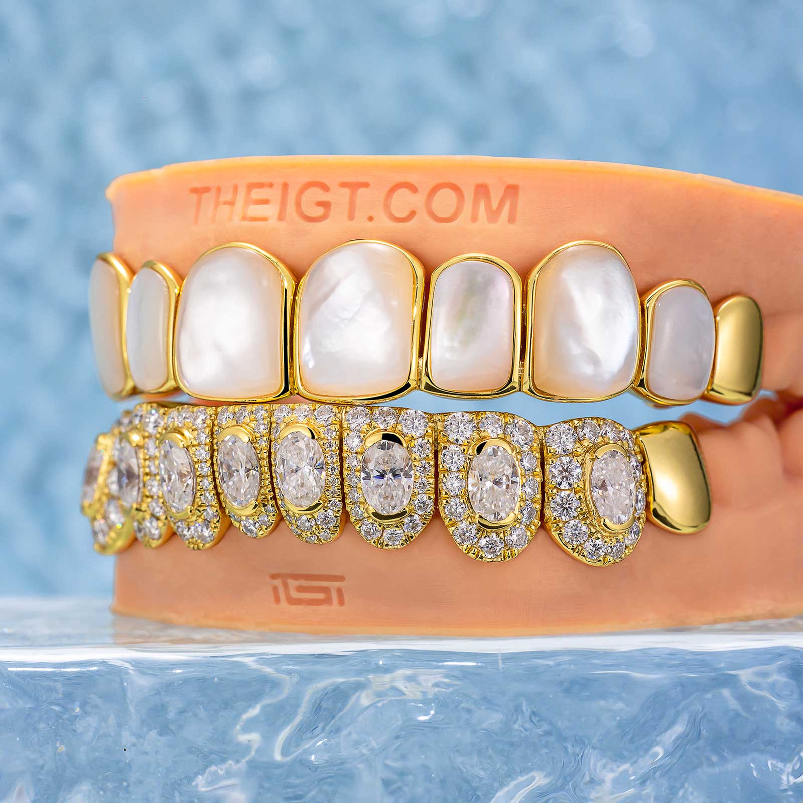 White Shell & Oval Cut Diamond Grillz - Image 3