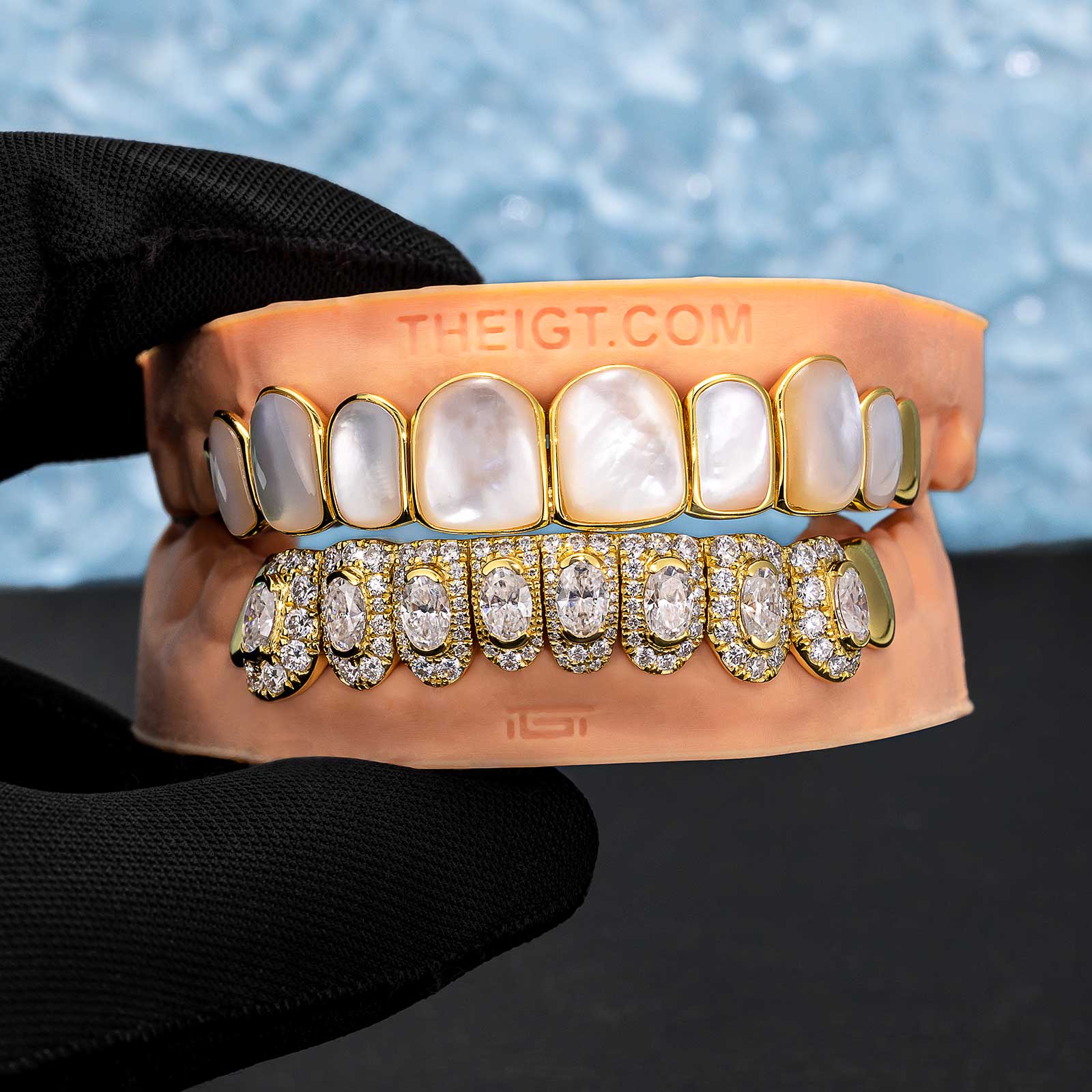 White Shell & Oval Cut Diamond Grillz - Image 4
