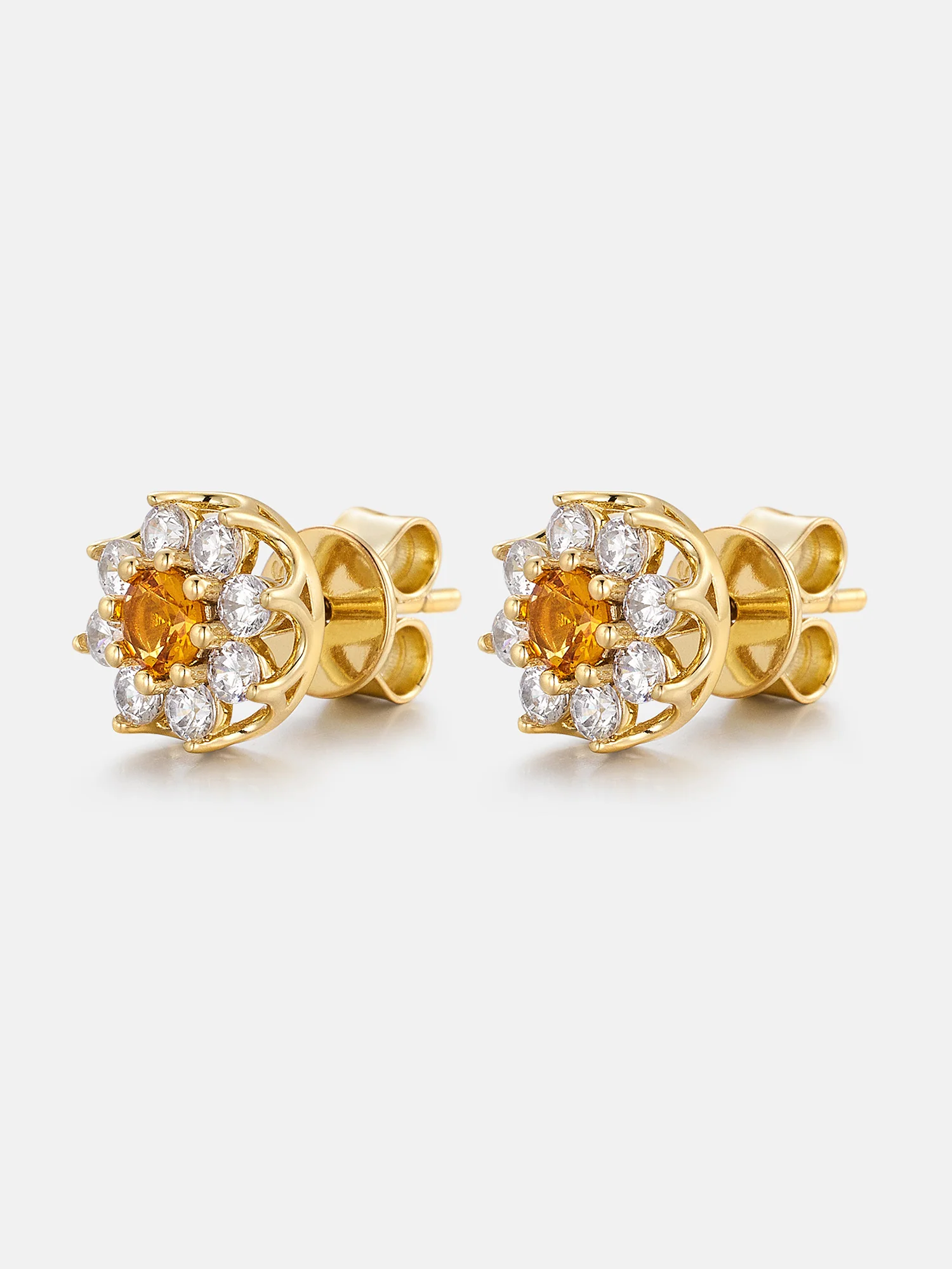 Centre Yellow Moissanite Floral Halo Stud Earrings - Image 2