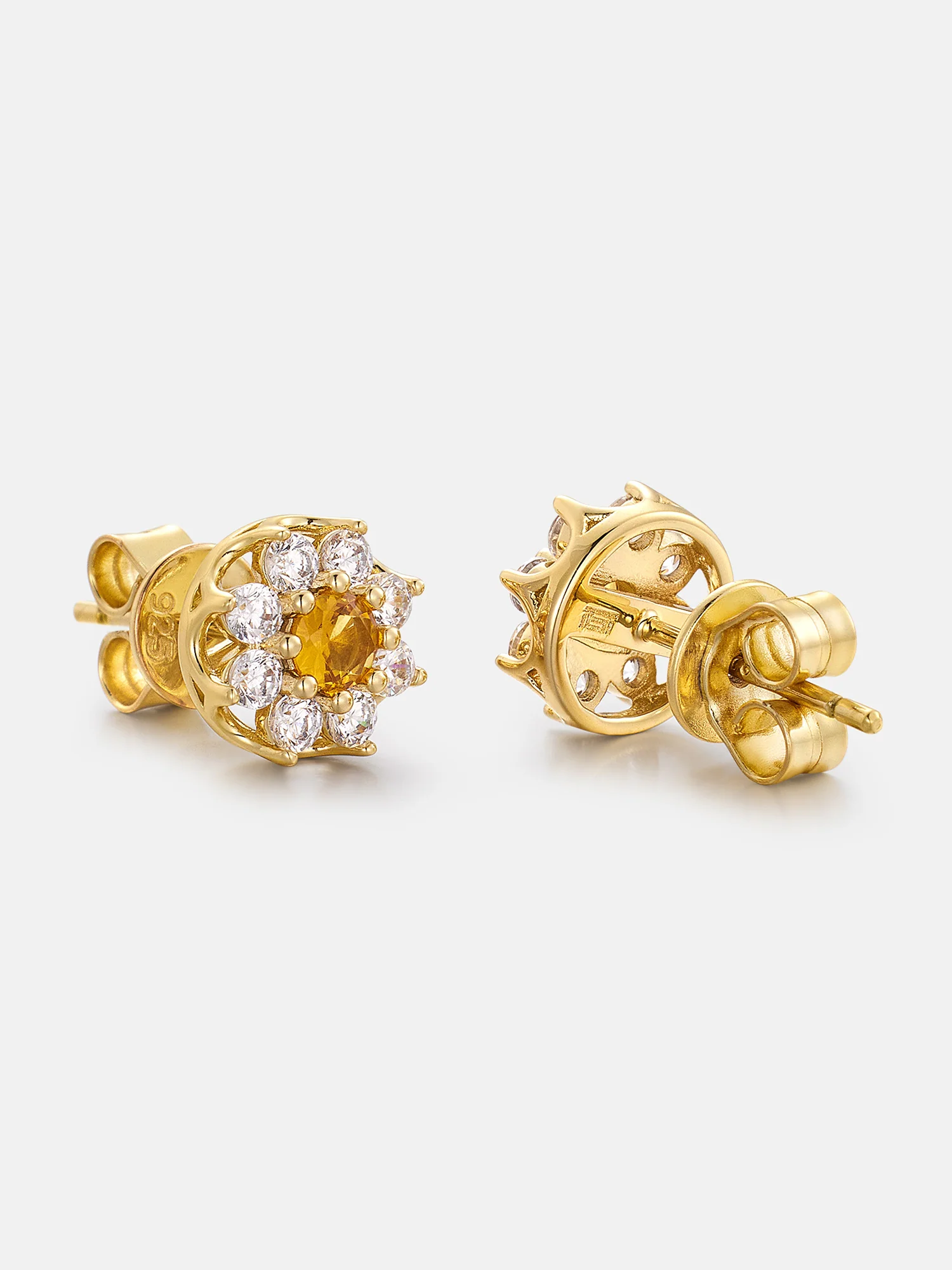 Centre Yellow Moissanite Floral Halo Stud Earrings - Image 3