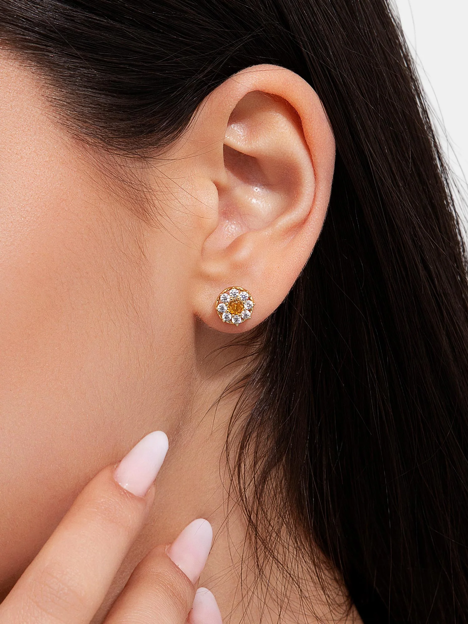 Centre Yellow Moissanite Floral Halo Stud Earrings - Image 5