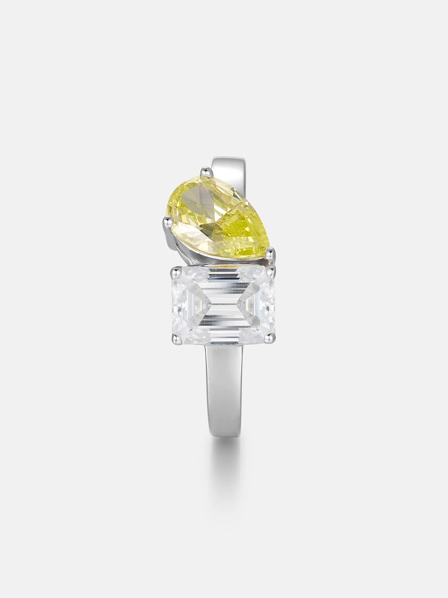 Yellow Pear & Emerald Moissanite Toi et Moi Ring - Image 4